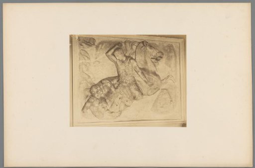 Photographic reproduction of a relief depicting two figures and a horse