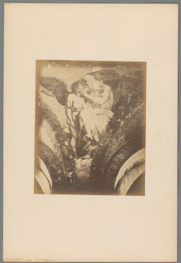 Photographic reproduction of a fresco with two figures, probably God and an angel