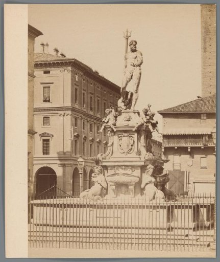 View of the Neptune Fountain by Giambologna on the Piazza del Nettuno in Bologna