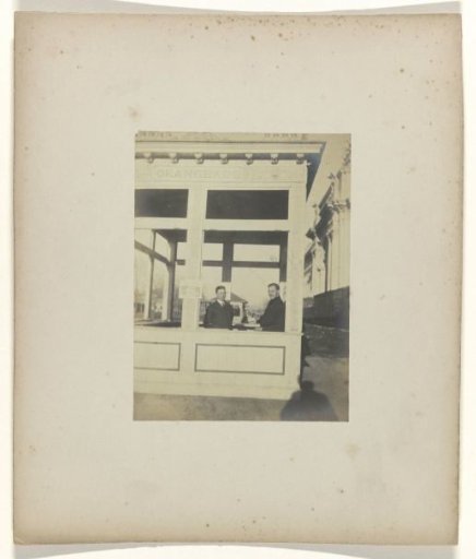 Tony Artz and a Bulgarian colleague of Jan C. Schüller in a lemonade tent on the grounds of the World's Fair in St. Louis (Louisiana Purchase Exposition), 1904