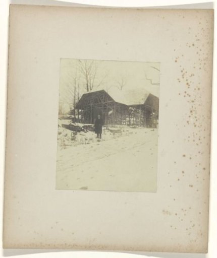 Jan C. Schüller standing in front of a restaurant ('lunch tent'), Meramec Highlands during the World's Fair in St. Louis (Louisiana Purchase Exposition), 1904