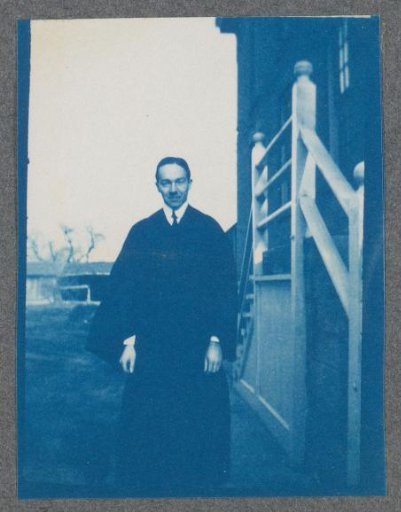 Student on the street, possibly on the campus of Denison University in Ohio