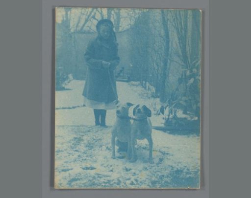 Johanna (Hans) de Jong in the snow with dogs Fok and Dolly belonging to her uncle Jacob (Jaap) van Tonderen