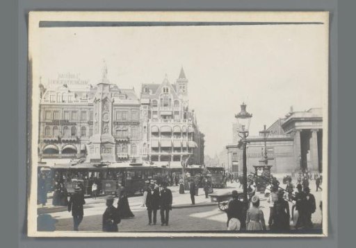 View of the Dam with Passersby and Horse-Drawn Trams, the Bourse by Zocher on the Right, Amsterdam
