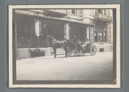 Horse-Drawn Carriage with Driver and Seated Woman, Presumably the Doctor's Carriage of Piet de Jong, in Front of Hotel Groot Berg en Dal
