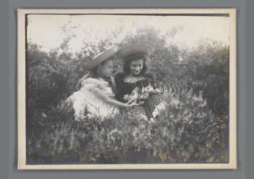 Johanna (Hans) de Jong and Johanna (Nan) Vreede with a Dog on Their Lap in a Heath Landscape