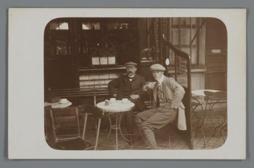 Willem de Jong with an unknown young man on a café terrace