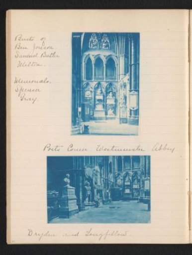 Two photographs of Poets' Corner in Westminster Abbey