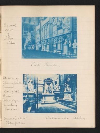 Two photographs of Poets' Corner in Westminster Abbey