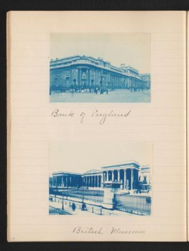 Two photographs of the Bank of England and British Museum, London