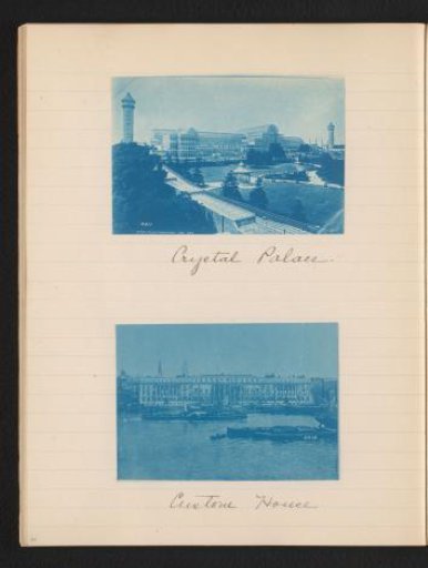 Two photographs of the Crystal Palace and Custom House, London