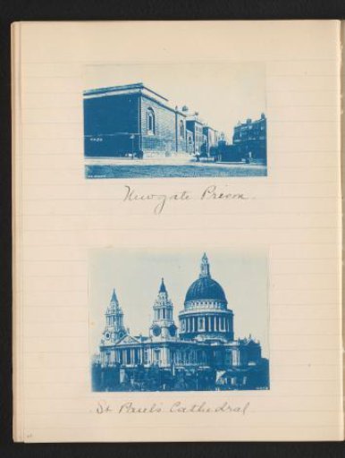 Two photographs of Newgate Prison and Saint Paul's Cathedral, London