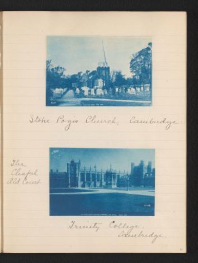 Two photographs of Stoke Pogis Church and Trinity College, Cambridge