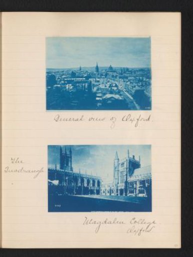 Two photographs of a view of Oxford and Magdalen College there
