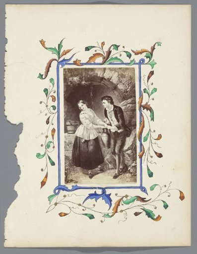 Photographic reproduction of a painting of an unknown young couple by a well