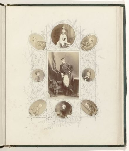 Photo Album with Nineteen Leaves with Photographs Surrounded by Pen Drawings
