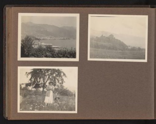 Three photographs of the family on holiday