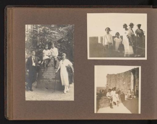 Three photographs of the family on holiday