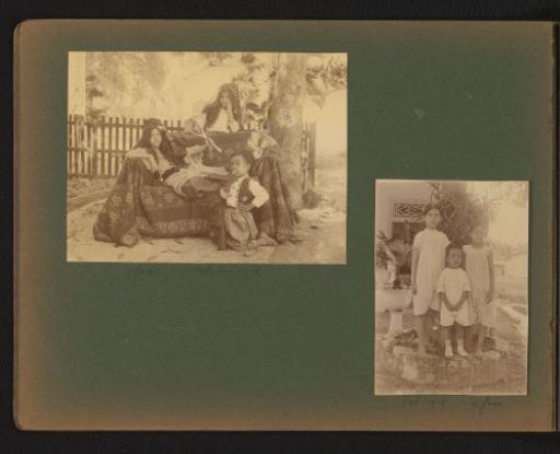 Two photographs of Han with girls
