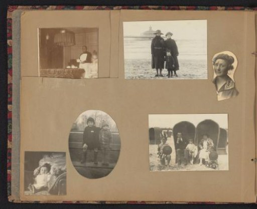 Sheet with family photographs, including at Scheveningen