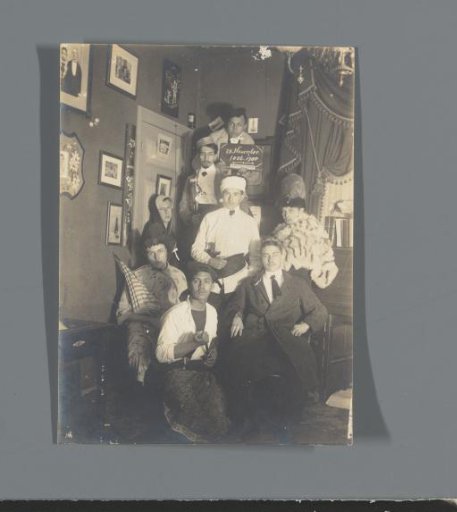 Group portrait with Frédéric Dumas and his fellow students in disguise