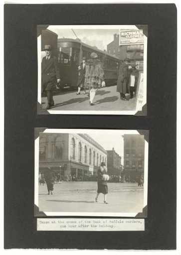 Album page with two photographs of women on the street in New York