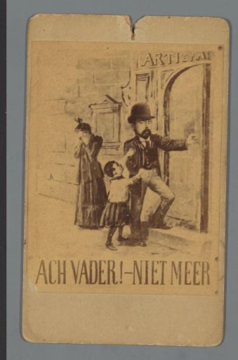 Photomontage: (board) member of Arti enters the association building and is stopped by a child (after the poster "Ach Vader! Niet meer!" against alcoholism)