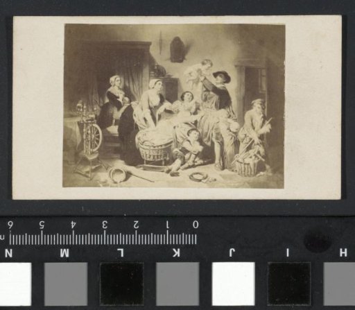 Photographic reproduction of (presumably) a painting of a domestic scene with children