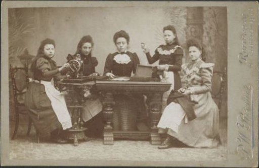 Portrait of five sewing women