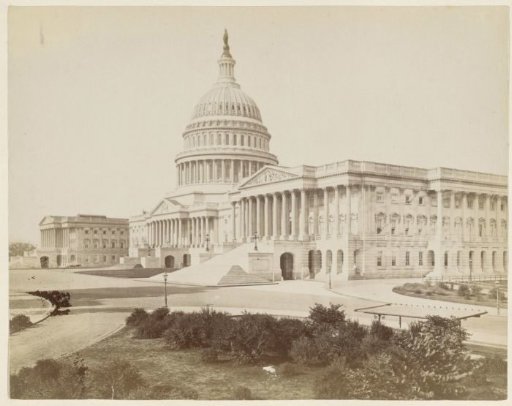 View of the east side and the dome of the Capitol in Washington D.C.