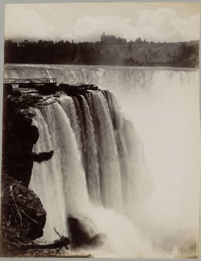View of Niagara Falls with buildings in the background