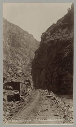 Railway line of the Denver and Rio Grande Railroad Company through a canyon near the Grand Canyon