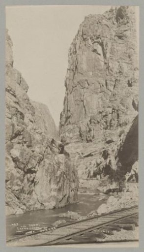 Railway line of the Denver and Rio Grande Railroad Company through a canyon near the Big Bend in the Grand Canyon