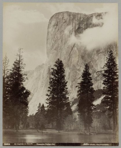 Rock wall of El Capitan in Yosemite Valley in the clouds