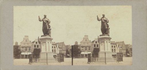 View of the Grote Markt in Haarlem with Houses and the Statue of Laurens Janszoon Coster