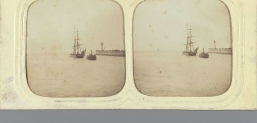 View of the Vlaardingse Hoofd with a sailing ship and tugboat