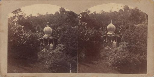 Group in the pagoda in the garden of the Villa Pallavicini in Pegli