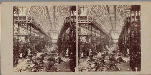 Interior of the Crystal Palace in Sydenham with statues and fountain