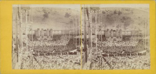 Concert hall in the Crystal Palace with orchestra and audience