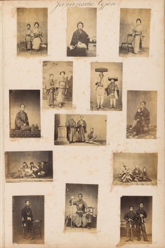 Portrait of two Japanese men with large flat hats