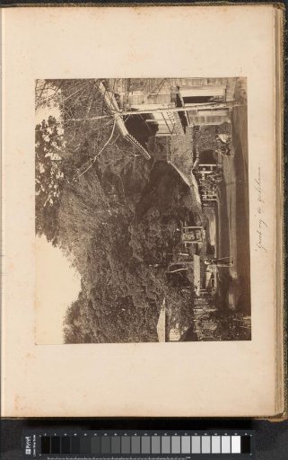 View of the Great Road near Yokohama with people, houses, and trees
