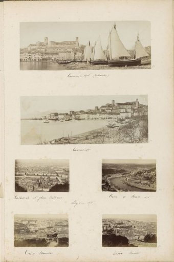 Sailboats on the beach near Cannes with the Mont-Chevalier (Le Suquet) in the background