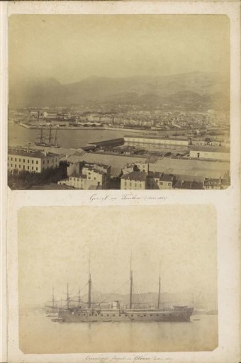 Armored frigate 'Gloire' at anchor in a harbour, possibly Toulon