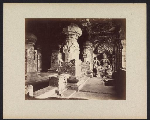 Interior of Jaina cave no. 32, Ellora, Maharashtra, India