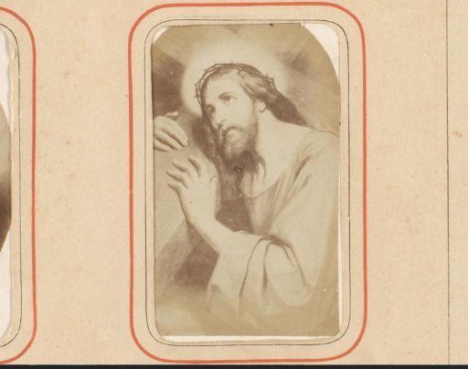 Photographic reproduction of a painting of Christ with the cross, with poem by J.J.L. ten Kate