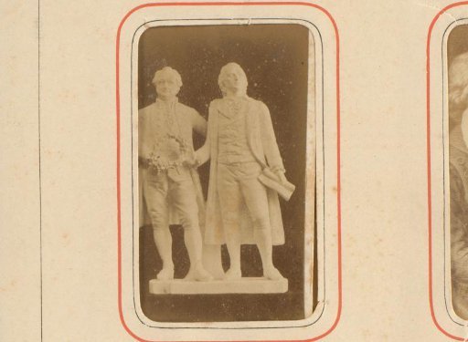 Photographic reproduction of a plaster copy of the Goethe-Schiller Monument in Weimar