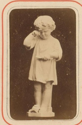 Photographic reproduction of a plaster copy of a sculpture of a weeping child