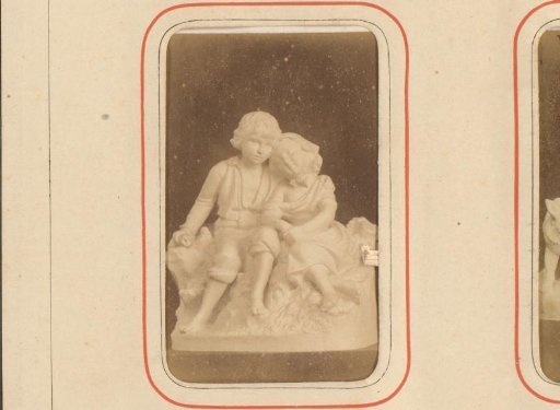 Photographic reproduction of a plaster copy of a sculpture of Hansel and Gretel by Robert Cauer