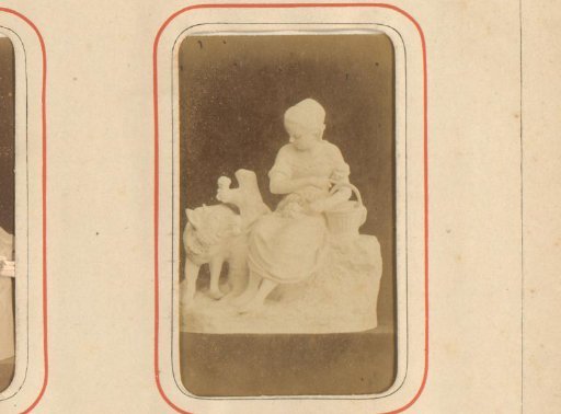 Photographic reproduction of a plaster copy of a sculpture of Little Red Riding Hood by Robert Cauer
