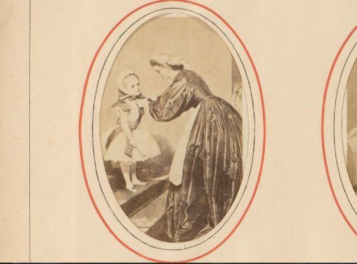 Photographic reproduction of a painting of Miss Lily with a maid, by James Hayllar